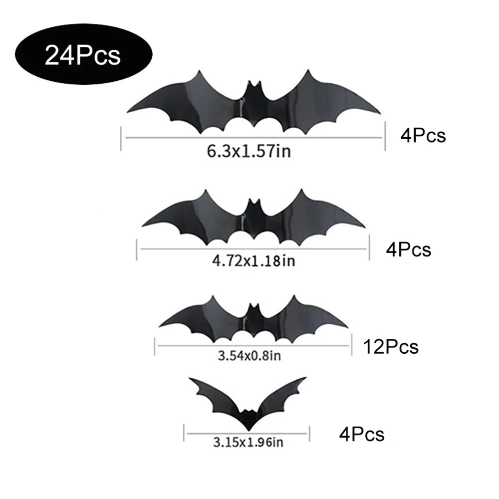Halloween Bats Decorations,3D Pvc Bat on The Wall,Black Bats Wall Stickers,Halloween Scary Props 