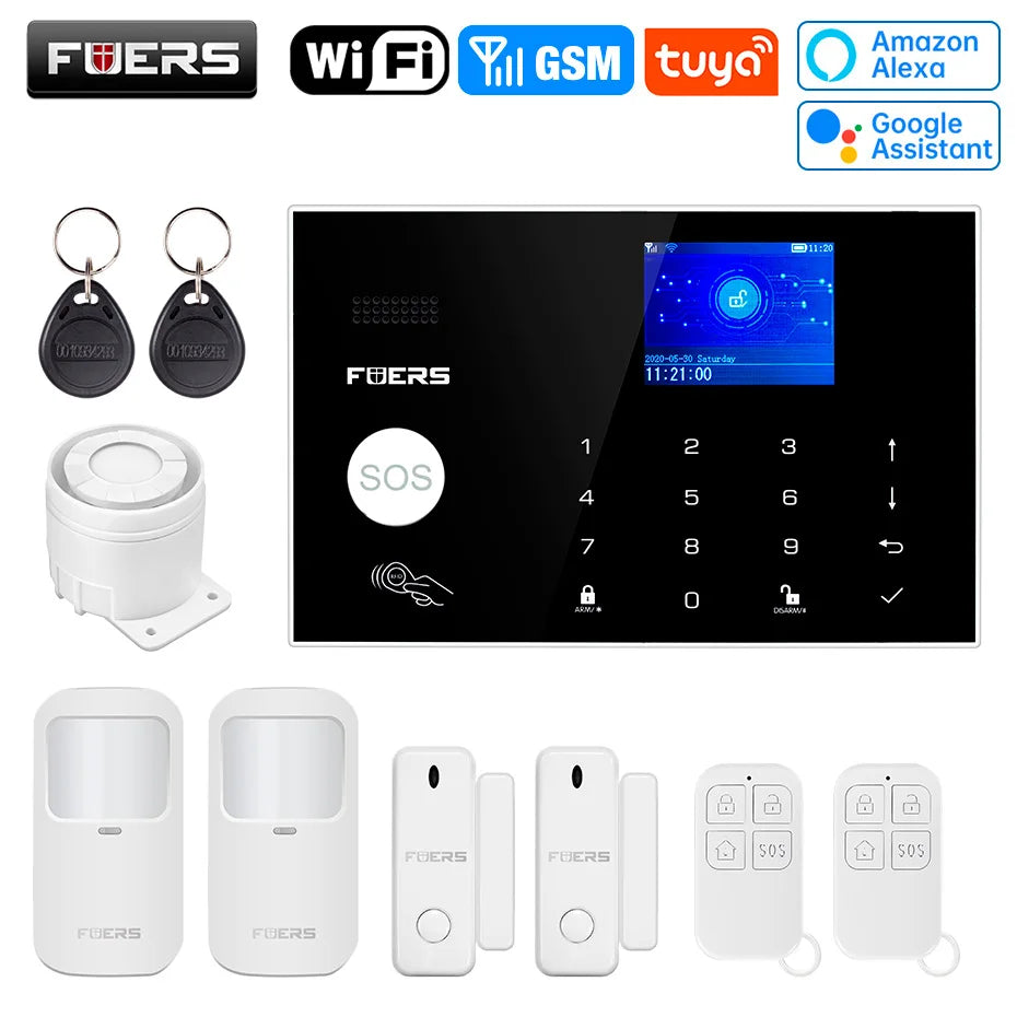 FUERS G30 Wireless WIFI GSM Alarm System Home Burglar Security Alarm System Tuya Smart APP Control with Door and Motion Sensor