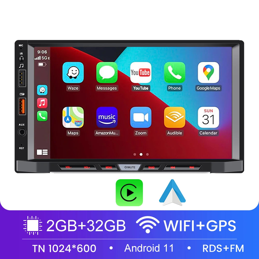 7 Inch Car Radio 2 Din Android 13 CarPlay Multimedia Player