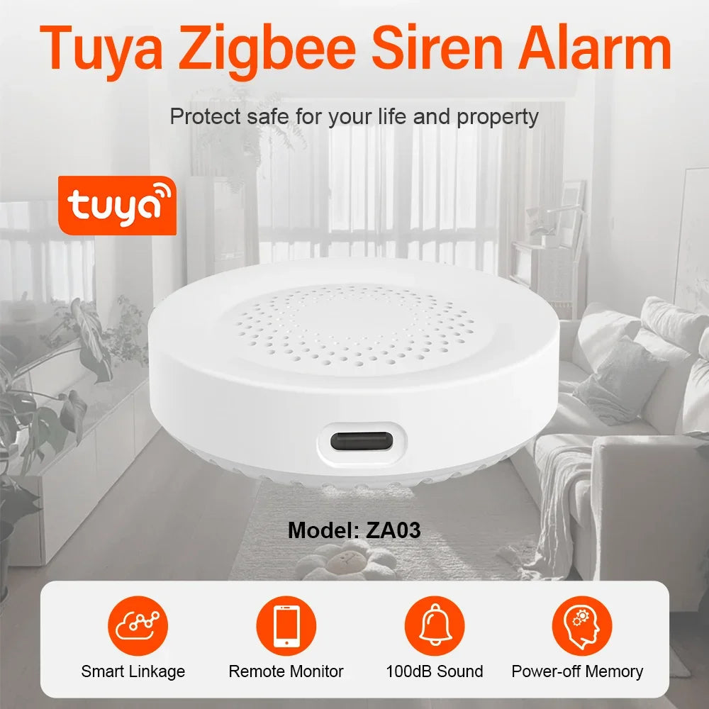 Tuya Zigbee Siren Alarm For Smart Home Security 100db Speaker Works With Alexa Yandex Alice Require Tuya Zigbee Hub. 