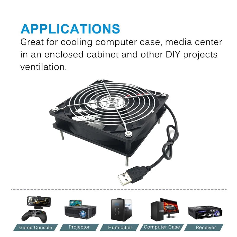 120x120x25mm 80x80x25mm 12V USB Power Cooling Case Fan For Receiver DVR Xbox TV Box Router