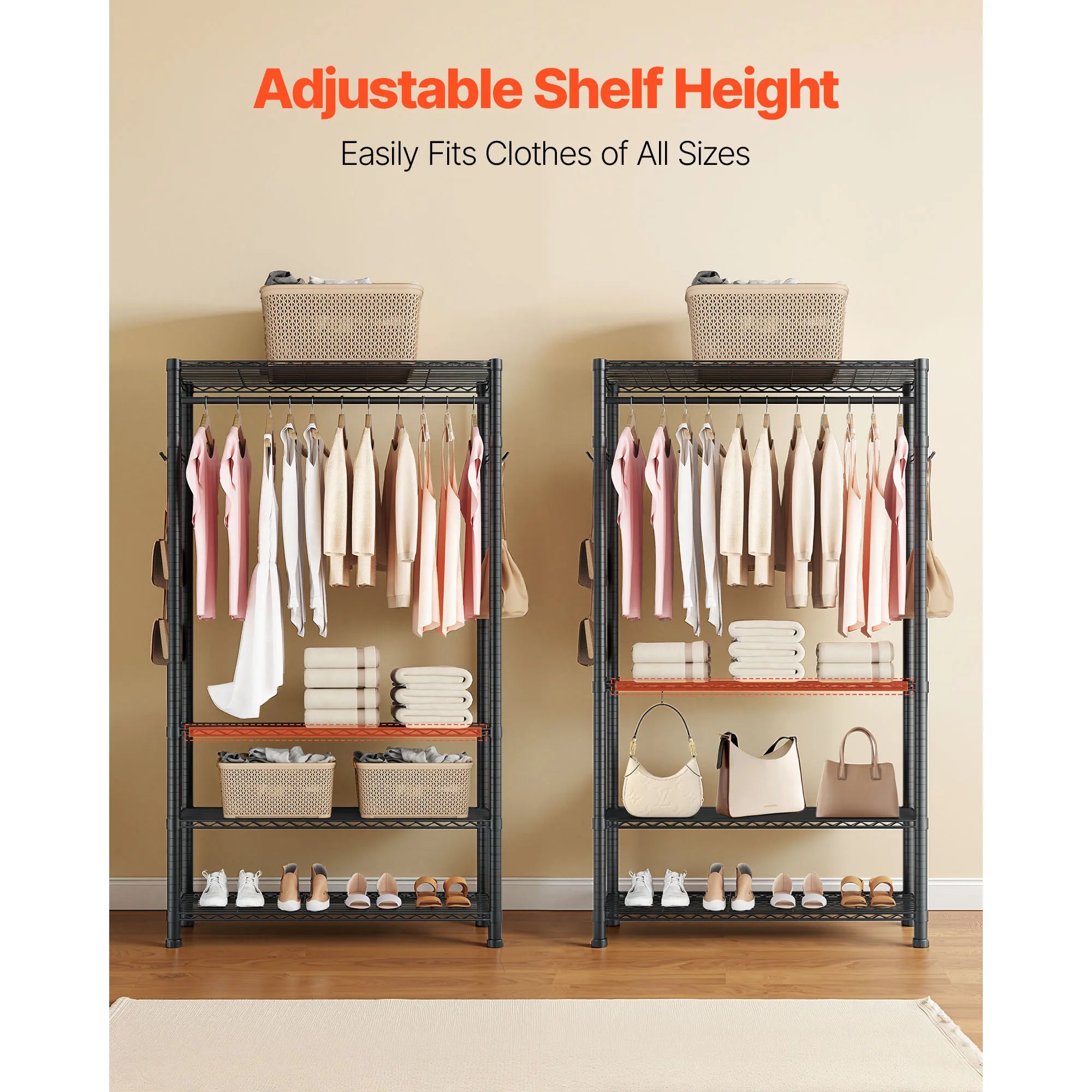 Heavy Duty Clothes Rack with Adjustable Shelves & 450–500 lb Load