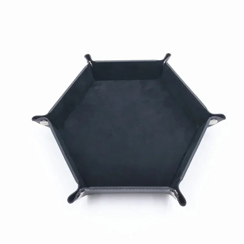 Bandeja hexagonal para dados, dobrável, em pele sintética PU, para jogos de dados como RPG, DND e outros jogos de mesa