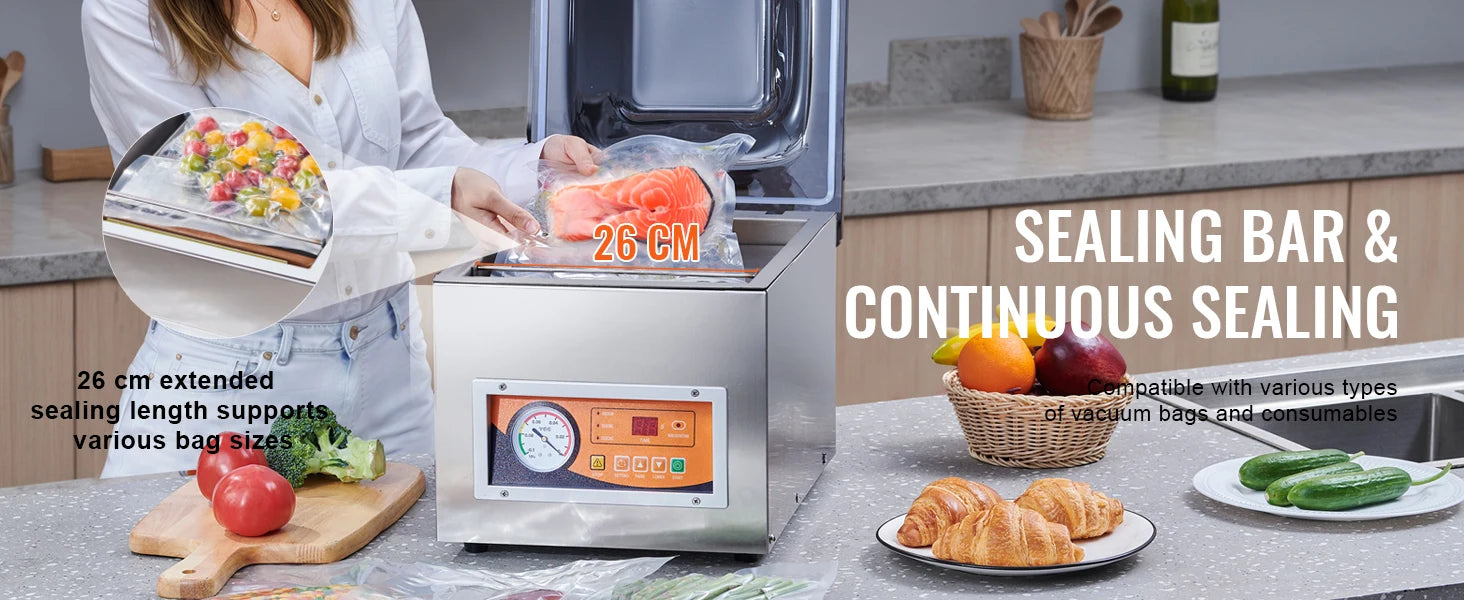 SucceBuy DZ-260S Chamber Vacuum Sealer 260W Vacuum Packing Machine with 10.2" Sealing Length for Wet Foods Meats Home Kitchen