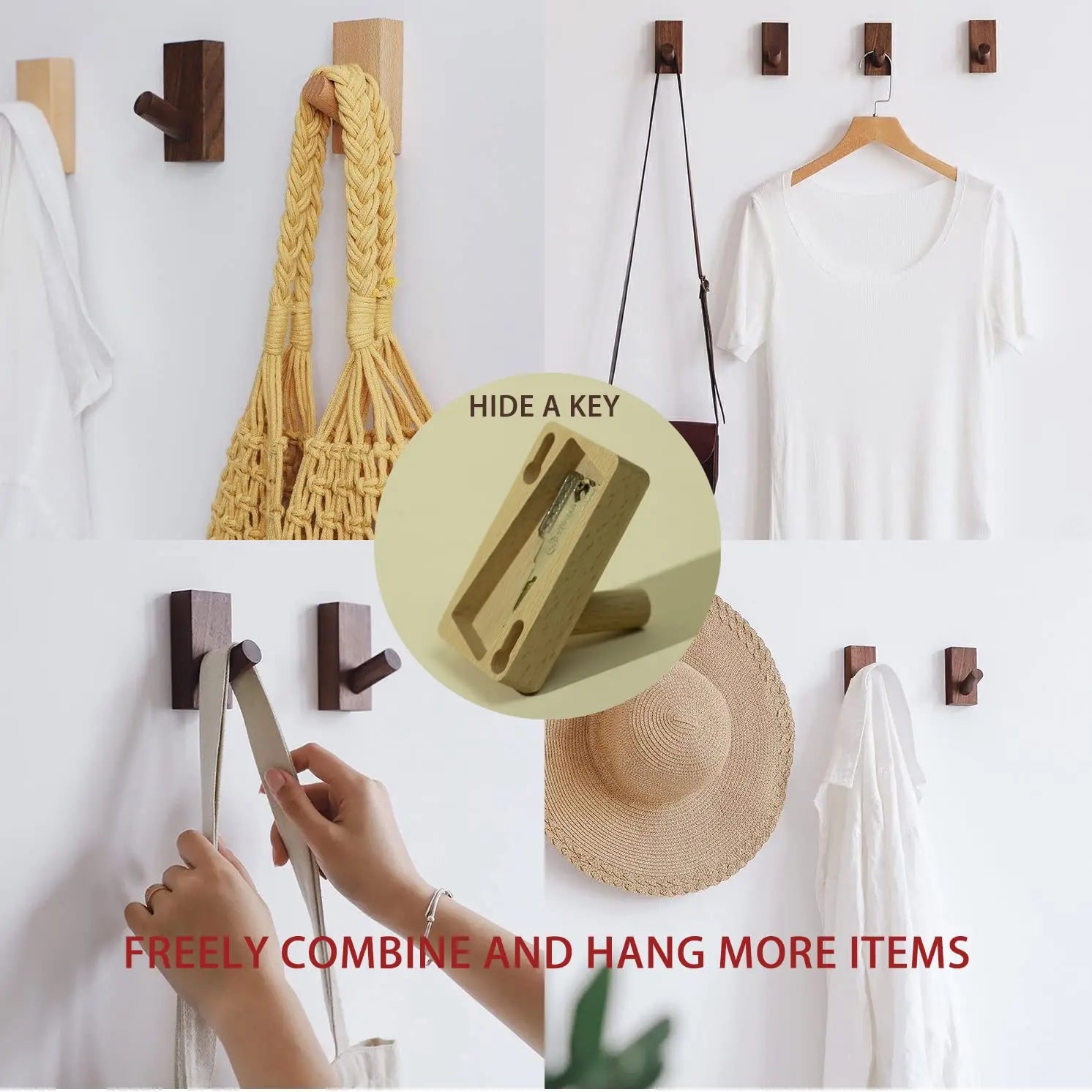 Hidden Key Holder Wall Hook – Wooden Storage Safe for Spare Keys