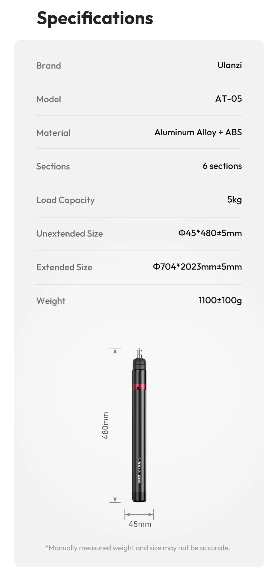 Ulanzi AT-05 2M Heavy Duty Light Stand Foldable Tripod with 1/4" Universal Mount for Photography Video Lights Cameras Livestream 