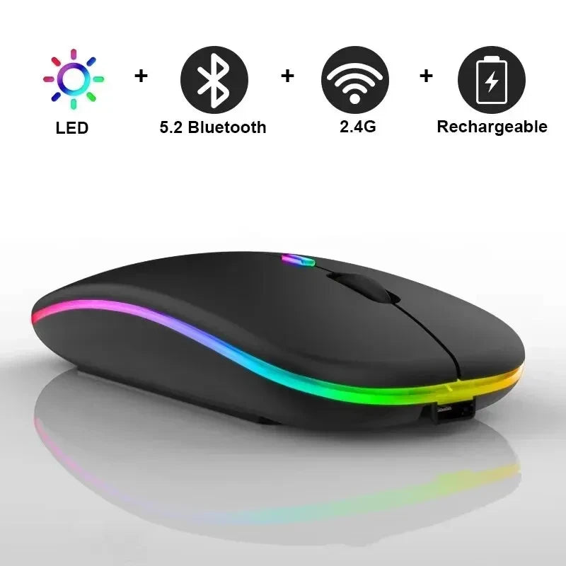 Wireless Mouse Rechargeable Silent LED Backlit Mice PC Laptop Computer Mous 2.4Ghz Receiver Bluetooth Dual Mode Optical Mice 