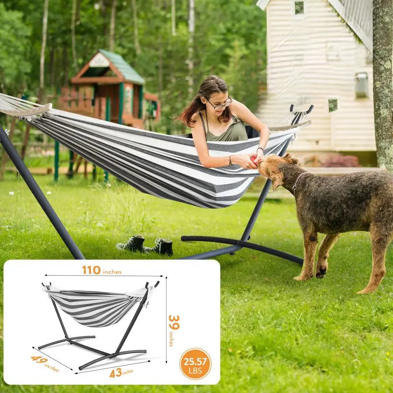 Adjustable Hammock with Stand, 600lb Capacity and Carry Bag