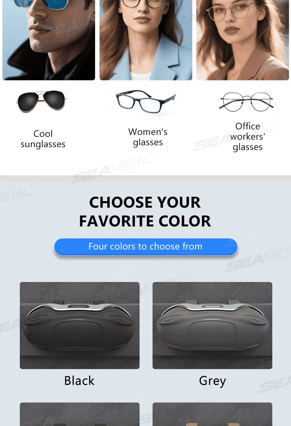 SEAMETAL Large Car Glasses Holder Clip on Sun Visor Sunglasses Holder Universal Car Eyeglasses Case Anti Scratch Flocking Layer