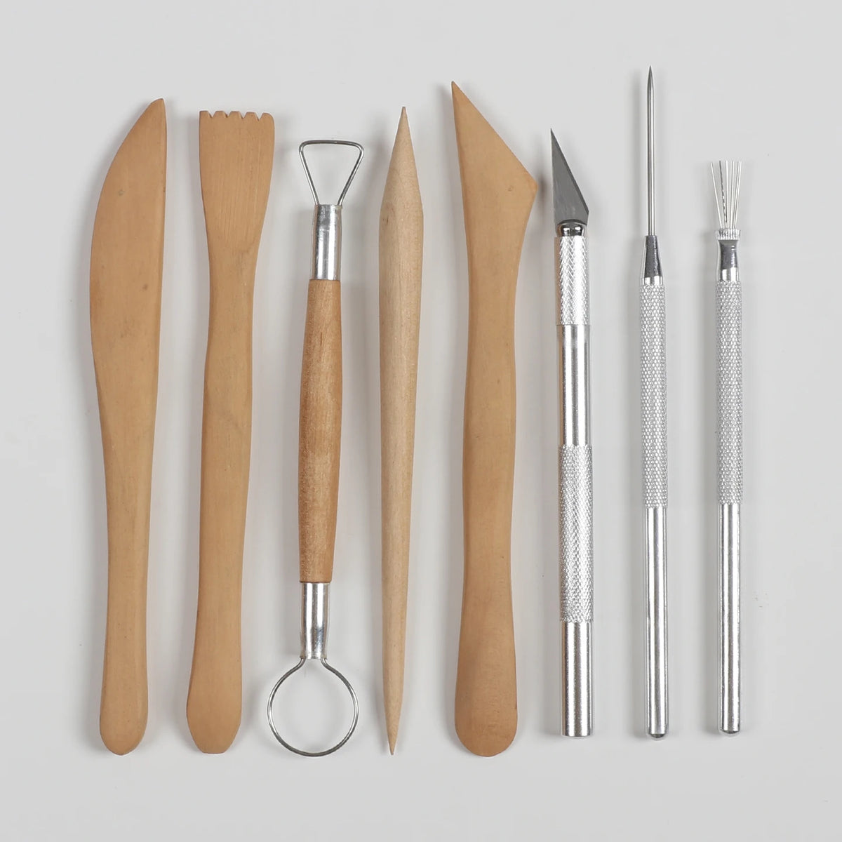 Wood and Metal Pottery Detailing Tools, 8-Piece Set