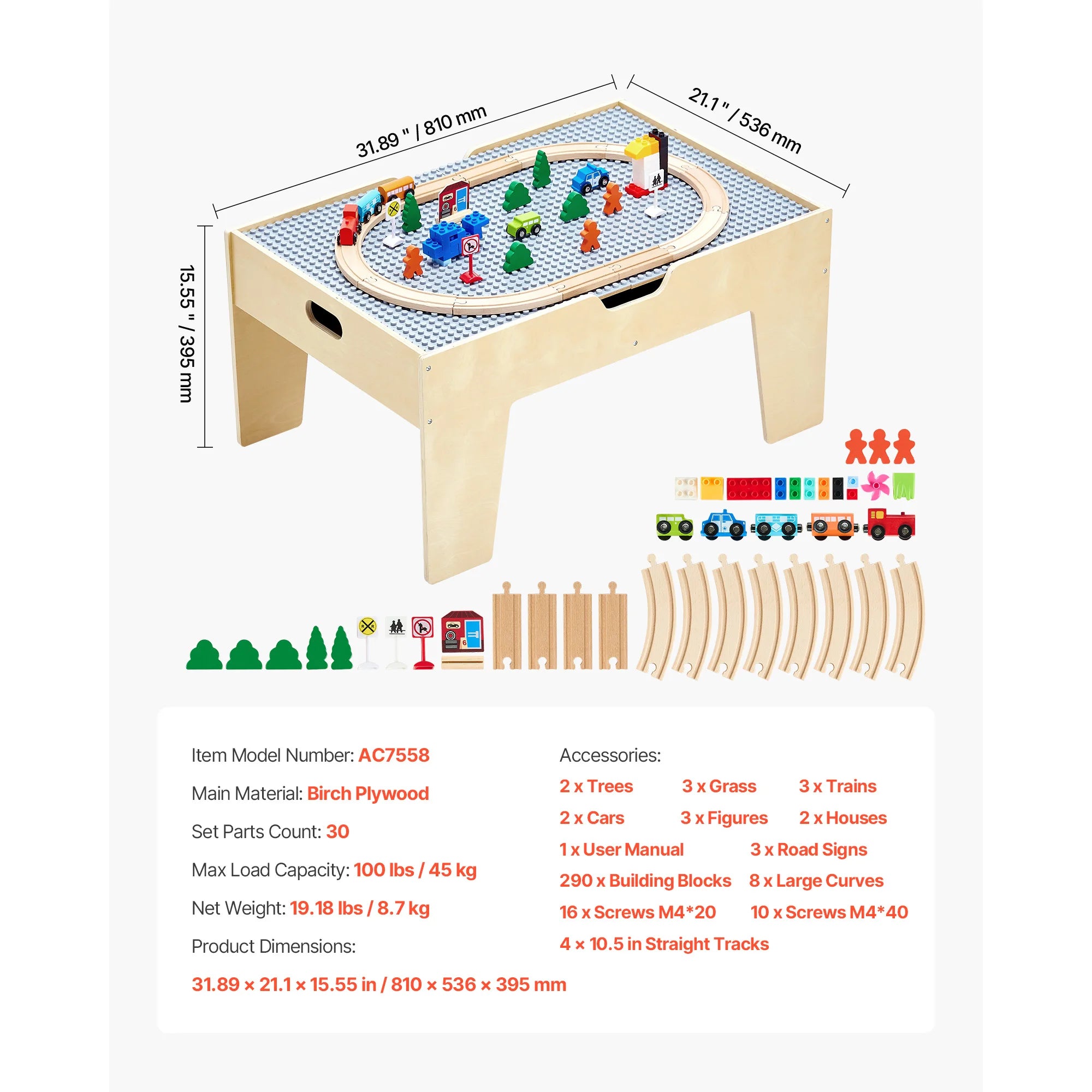 Table de jeu multi-activités pour enfants avec 320 pièces et circuits de train