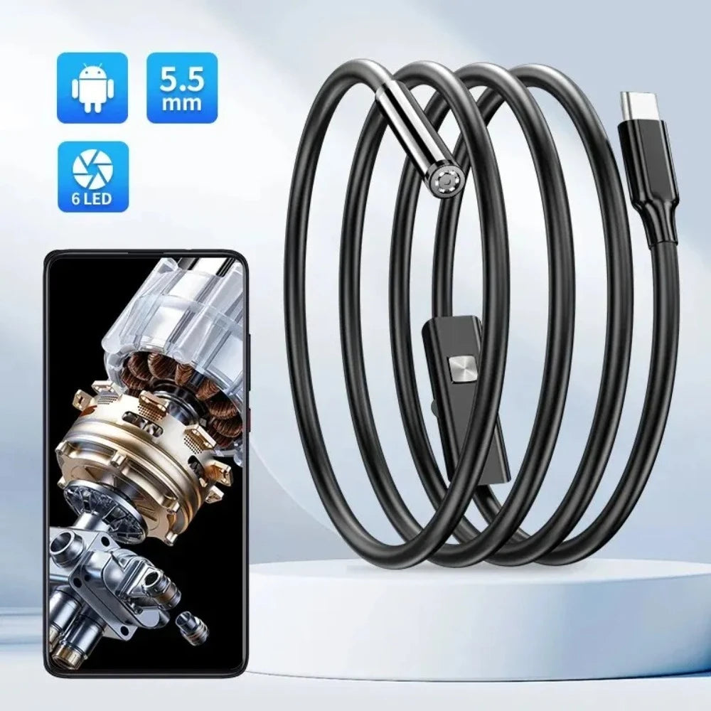 USB Endoscope for Android Phone 5.5mm Inspection Camera with 6 LED Lights