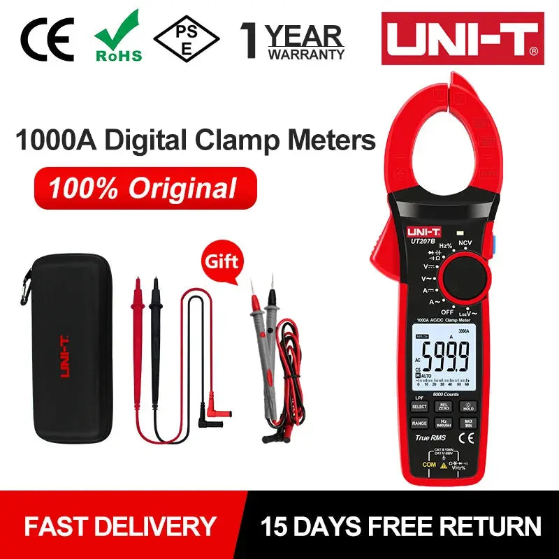 UNI-T 1000A True RMS Digital Clamp Meter 1000V AC DC Voltmeter Pliers Ammeter UT206B UT207B UT208B Inrush Current LPF ACV Test Spy-shop.com