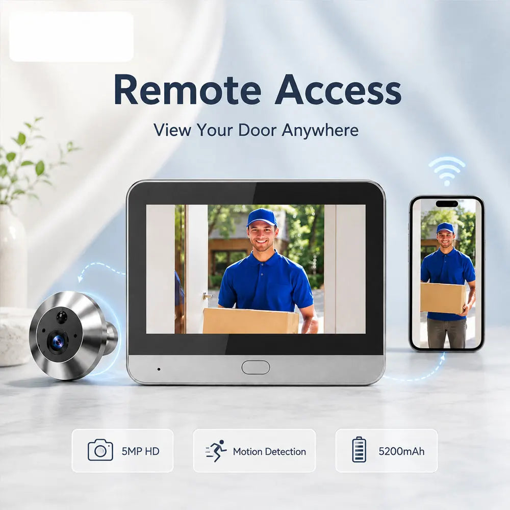 Mini caméras de sonnette WiFi 5 MP avec moniteur intérieur, écran 4.3 pouces, batterie rechargeable 5200 mAh, détection de mouvement PIR, vision nocturne noir et blanc, surveillance à distance, application Tuya, système de sécurité domestique