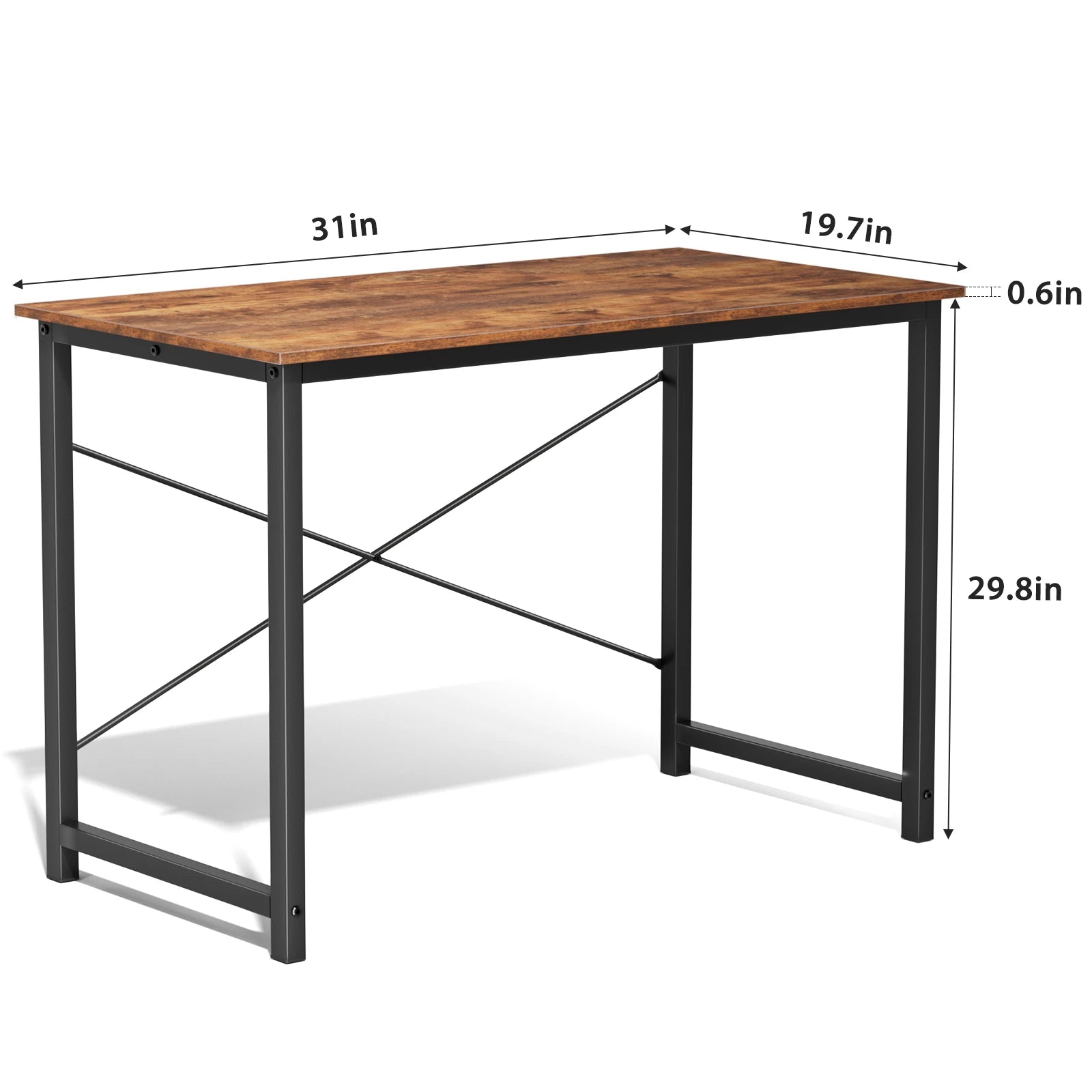 Modern Compact Computer Desk with Metal Frame & Wood Top