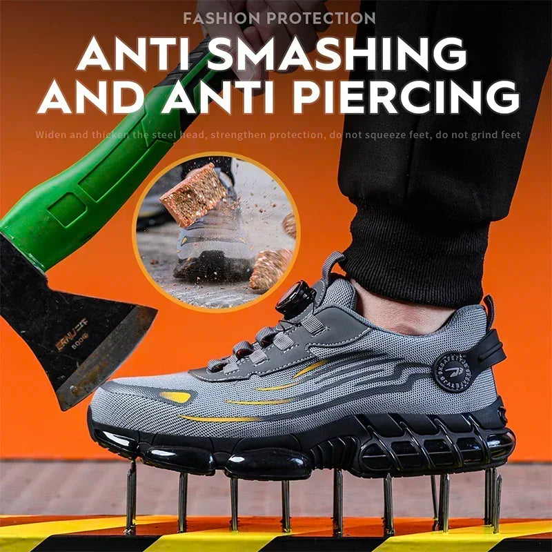 Rotating Button New Safety Shoes Men Anti-smash Anti-puncture Work Shoes Fashion Men Sport Shoes Security Protective Boots Men 