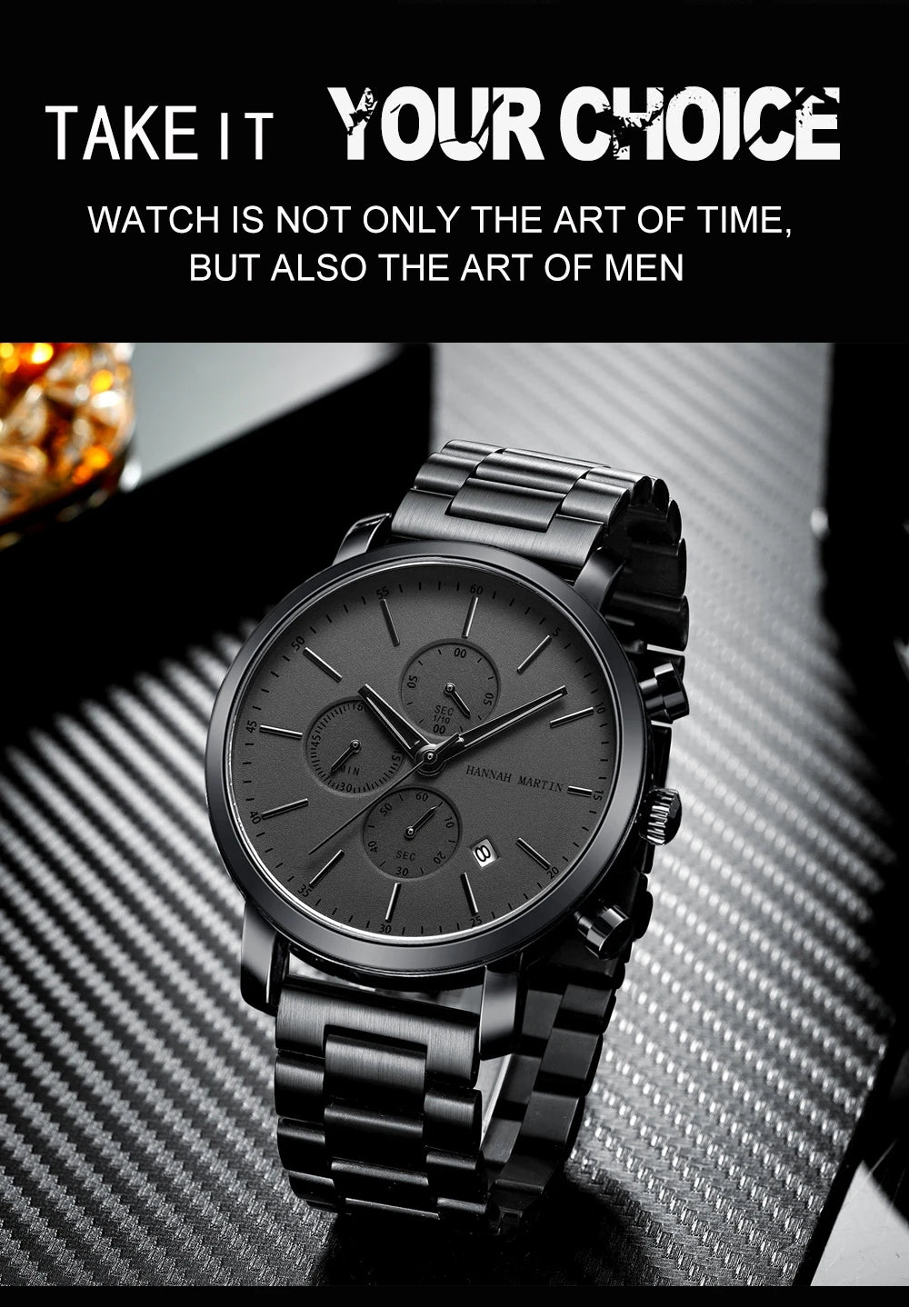 Hannah Martin Men's Stainless Steel Business Sports Quartz Watch