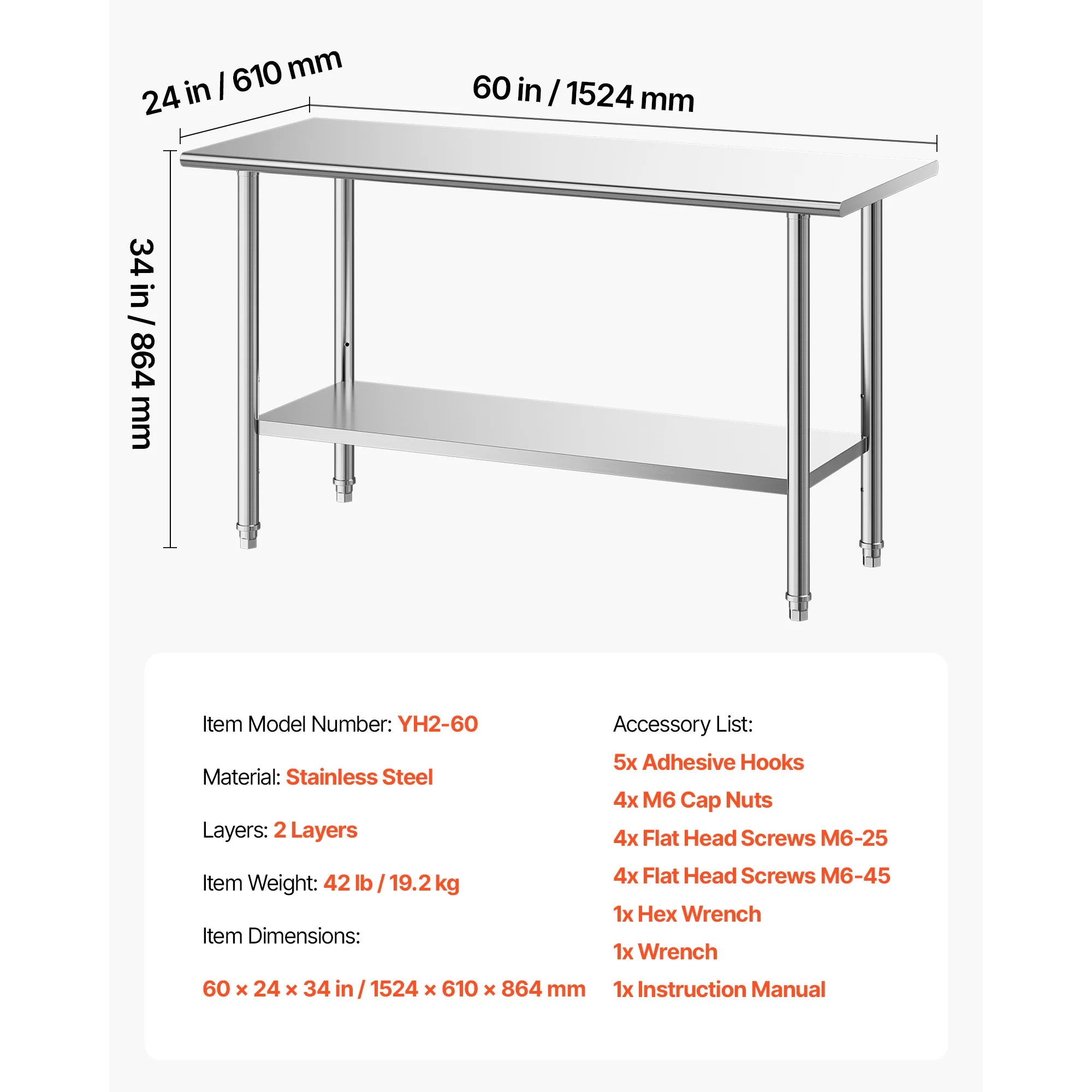 SucceBuy Stainless Steel Work Table with Backsplash Adjustable Undershelf Metal Utility Worktable for Restaurant Home Outdoor