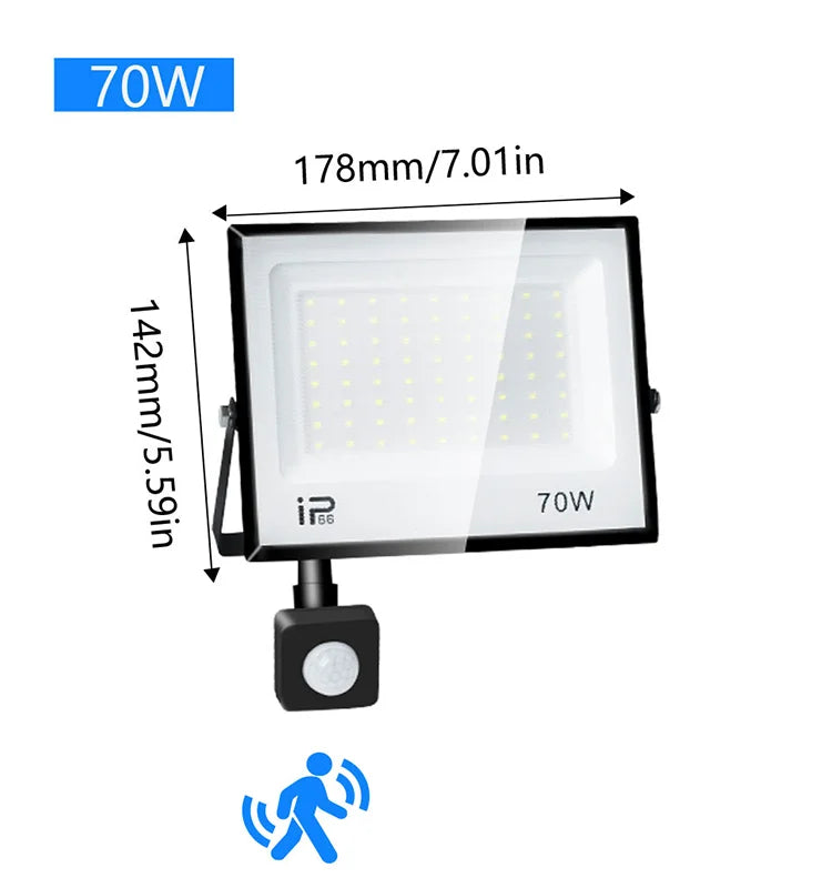 Outdoor LED Floodlight with PIR Sensor, 20 W to 300 W