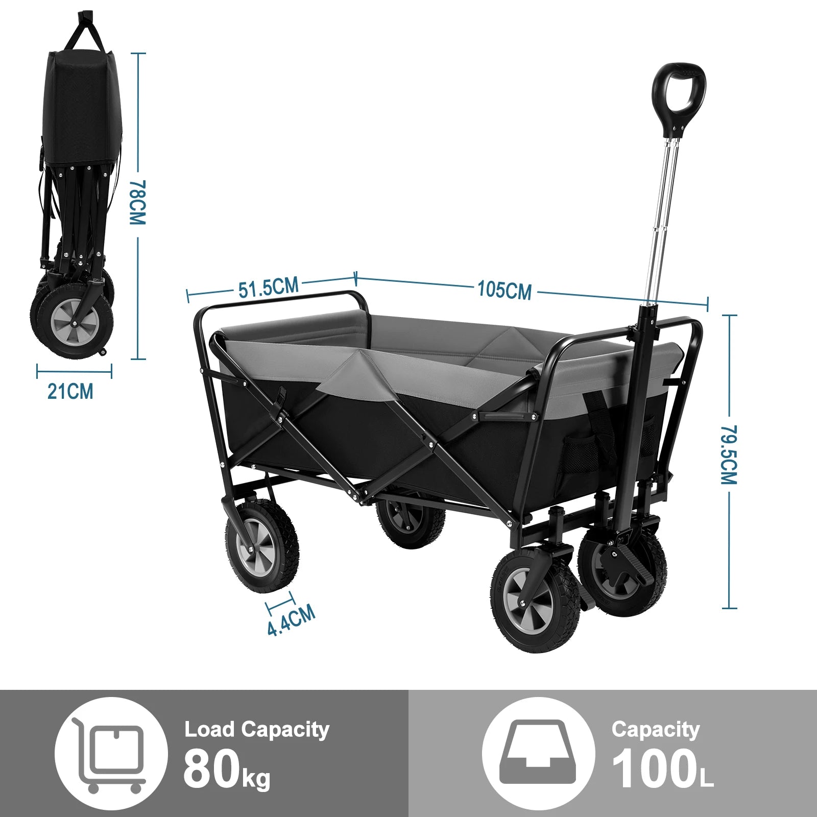 Katlanabilir El Arabası 100L Taşınabilir Plaj ve Bahçe Arabası