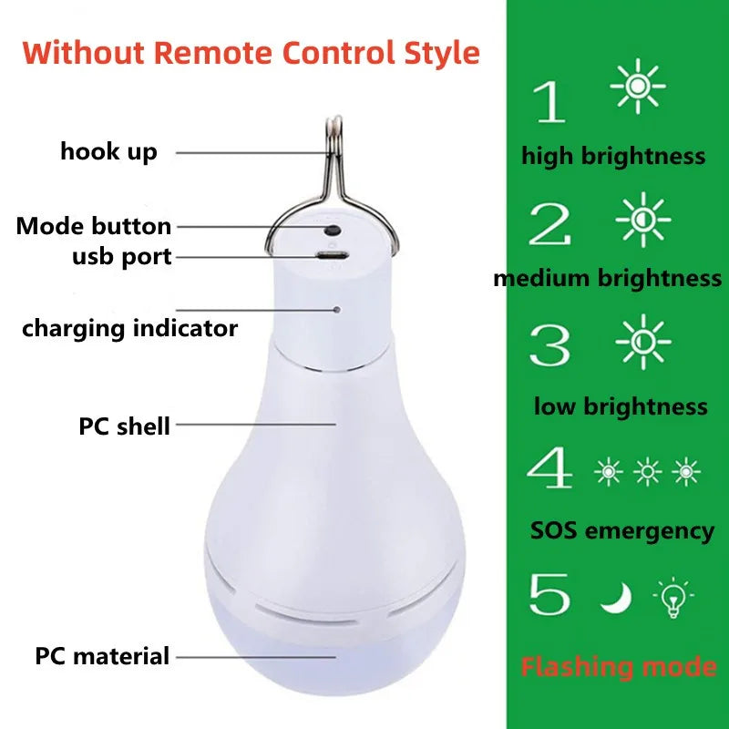 Lampadina LED solare da esterno, impermeabile, con telecomando e timer, lampada solare da giardino da appendere, luce di emergenza per escursionismo, campeggio e pesca