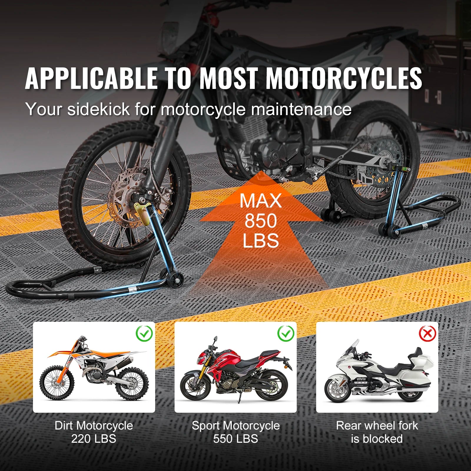 Support de levage avant et arrière pour moto, combo robuste 850 lb