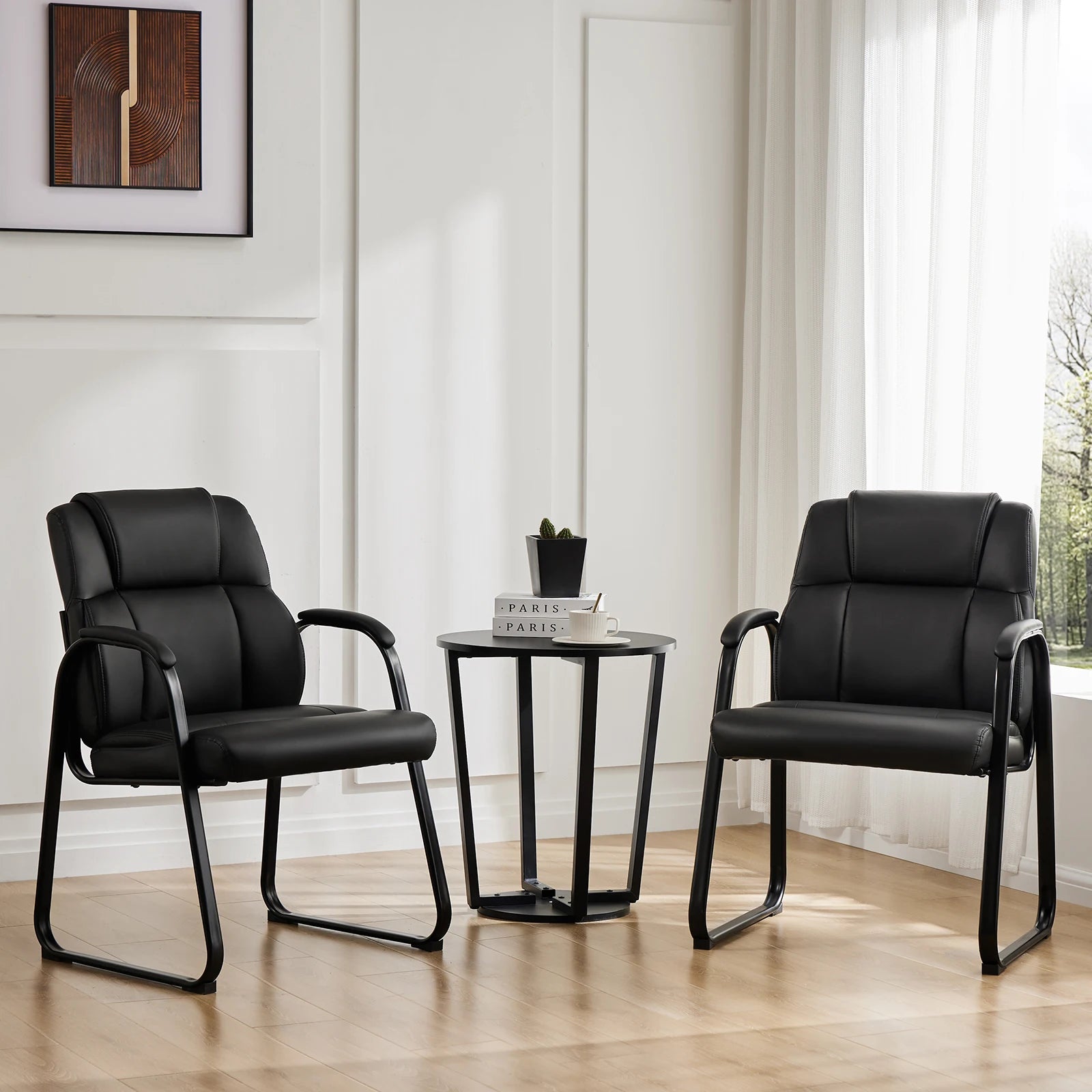 Ergonomic PU Leather Office Guest Chair with Padded Arms and Backrest