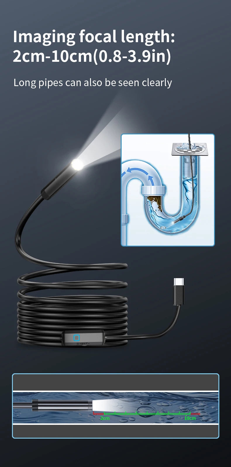 Caméra endoscope Android Type-C 7MM étanche IP67 à 6 LED, bore scope miniature avec 6 DEL
