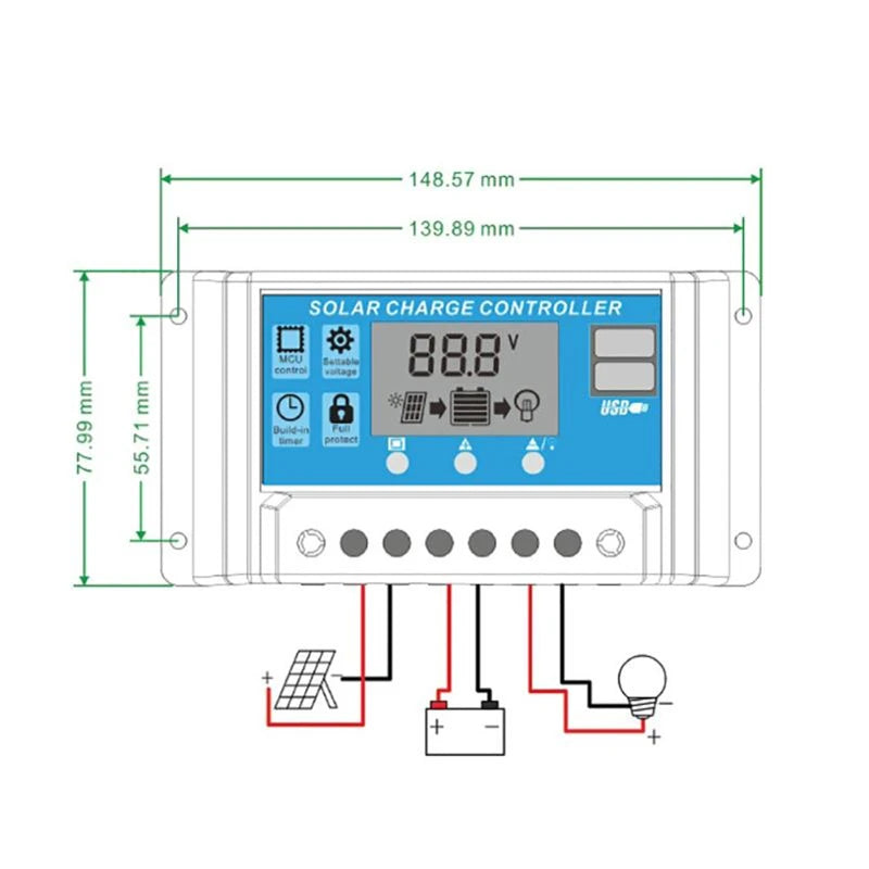 12 V / 24 V Solar Charge Controller with LCD