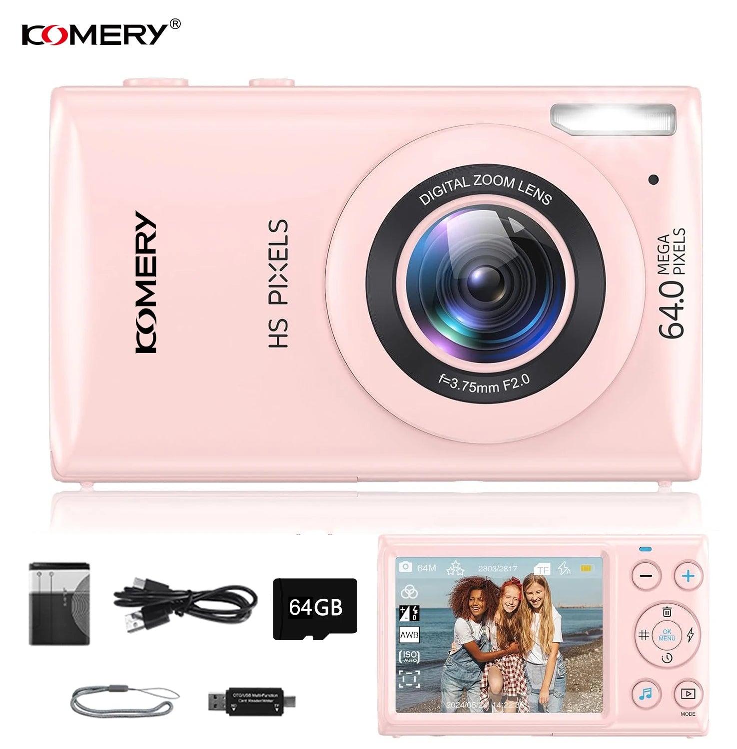 KOMERY 4K 64MP Digital Camera with 18X Zoom and Autofocus