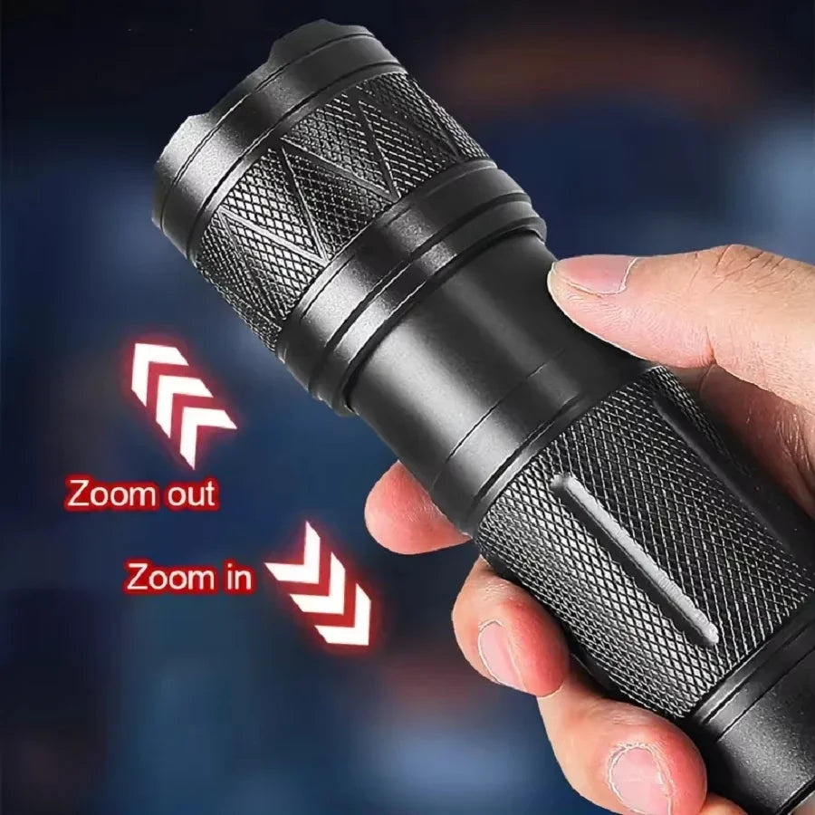 LED Handheld Flashlight Ultra-Bright 50000Lumens 12000mAh Rechargeable Battery Powerful Torch Zoomable Tactical Lantern