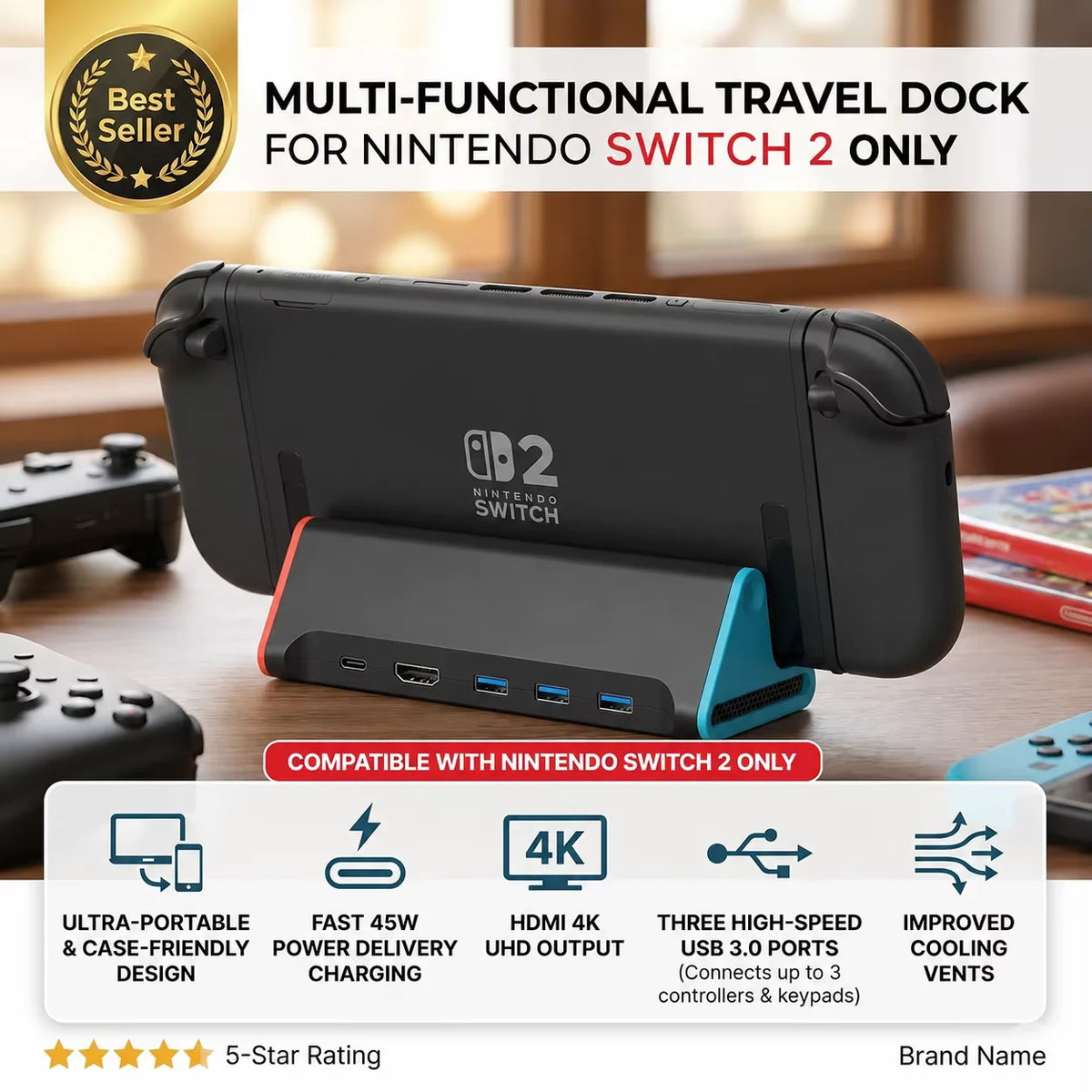 Docking Station for Switch 2 with 4K 60Hz HDMI and USB Hub
