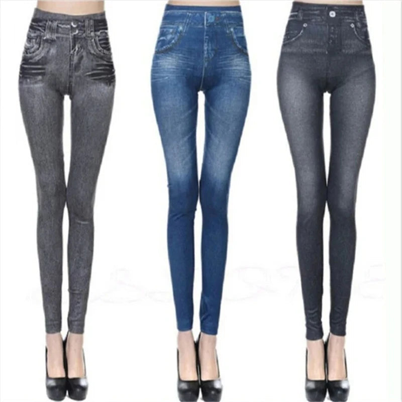 Ultra High Stretch Denim Inspired Leggings for Women High Waist Slim Fit Lifted Buttocks Tight Pants for Women 