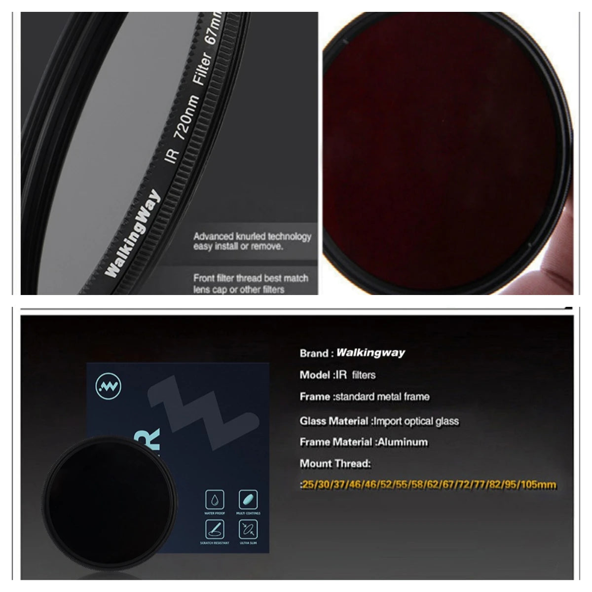 Infrared Lens Filter - Wavelength and Thread Options