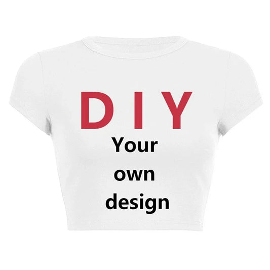 Diy Your Own Design Print Pattern Customize Summer Short Sleeve O Neck Solid Color Cropped Navel Women Crop Tops Fashion T-Shirt