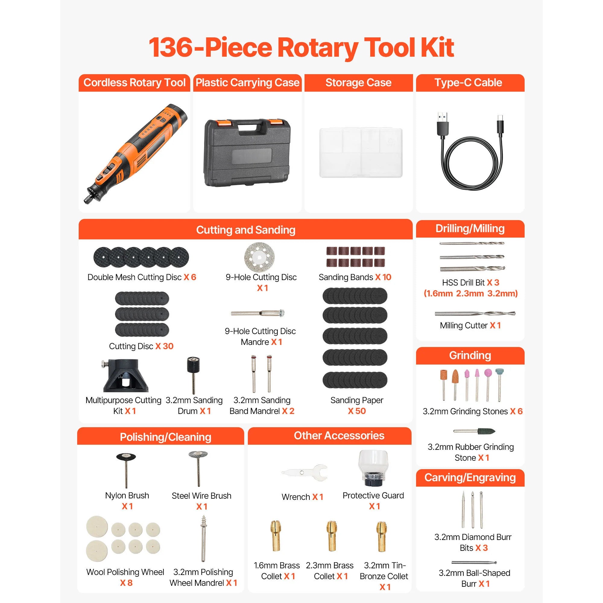 Cordless Rotary Tool Kit with 5 Speeds for DIY Engraving Sanding
