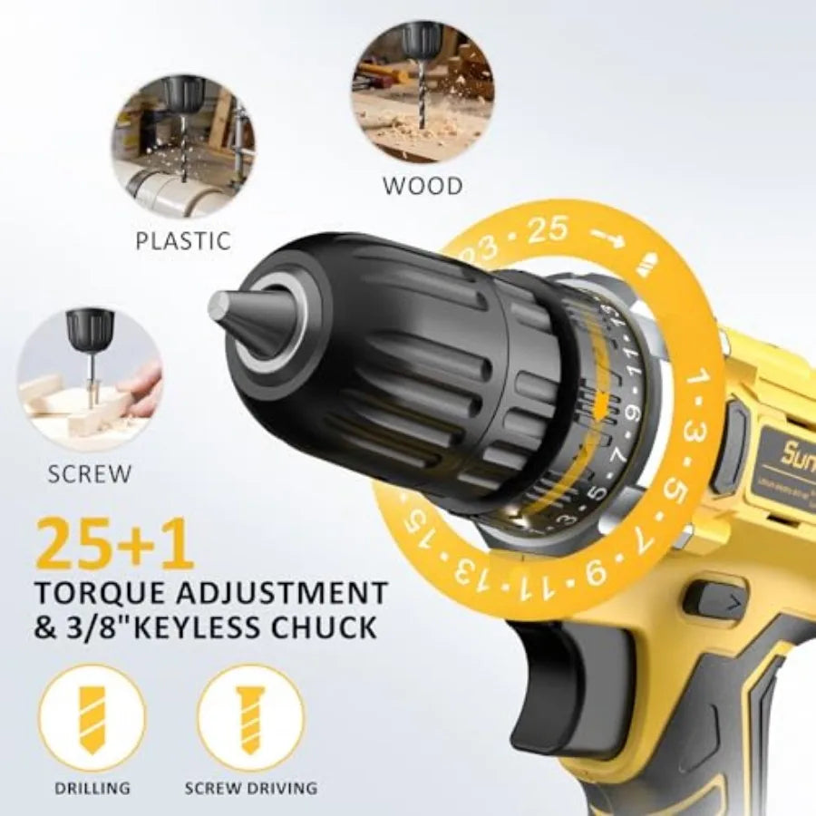Sundpey 170-Piece Home Repair Tool Kit with 21V Drill