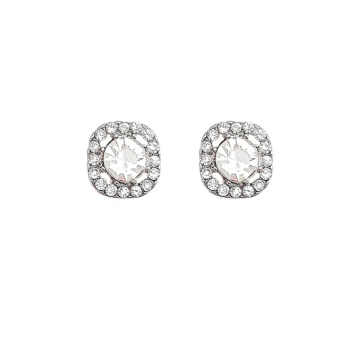 2pc Shiny Imitation Diamond Alloy Earrings Square Large Round Glass Rhinestone Women's Light Luxury Silvery Temperament Jewelry 