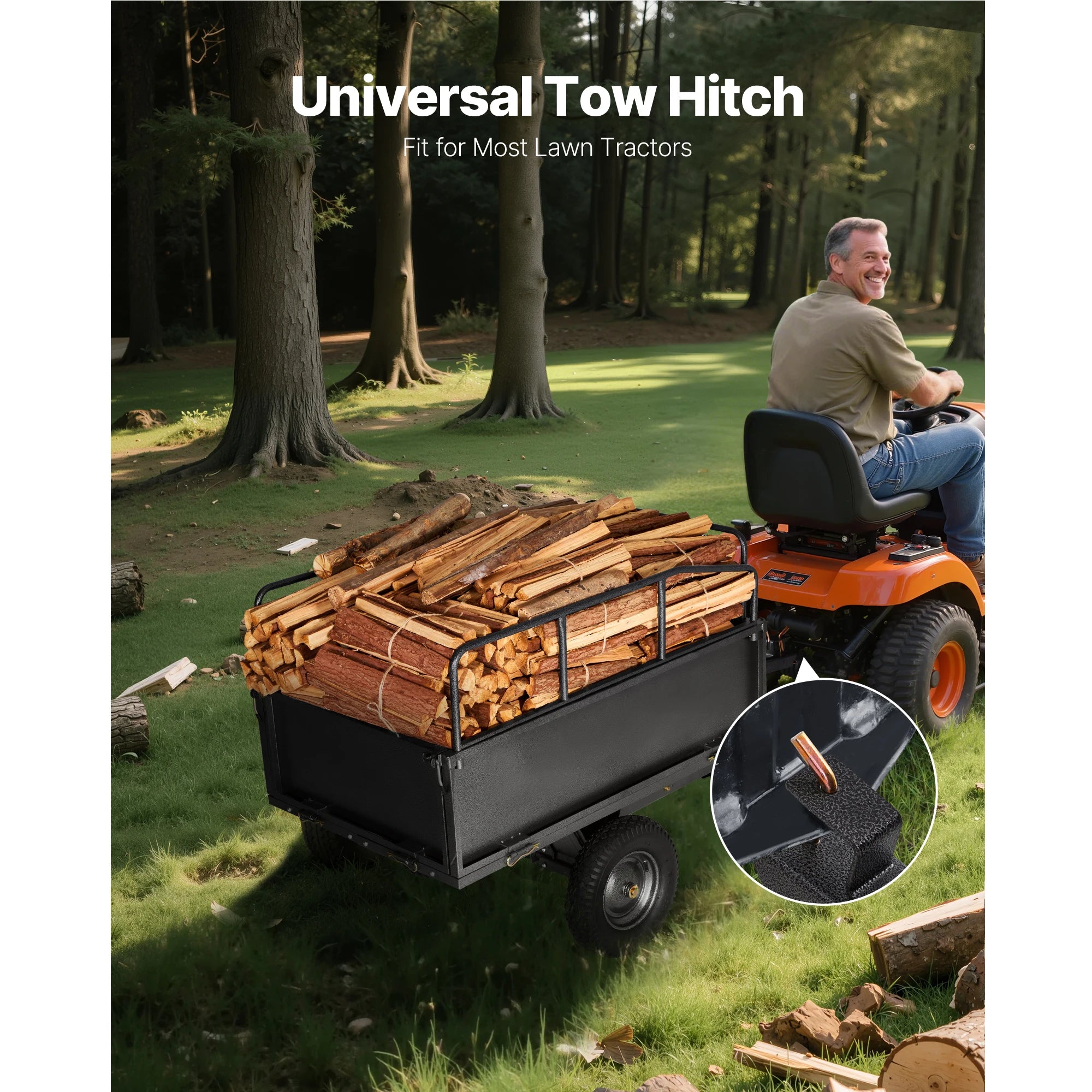 SucceBuy Garden Utility Trailer 17Cu.Ft&600lbs Capacity ATV UTV Trailer Tow Behind Steel Dump Cart with 16" Tires for Lawn Mower
