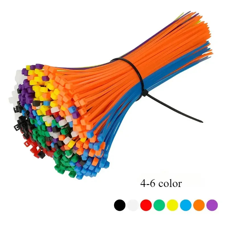 3×200mm Size 100Pcs/Bag Multicolor Slef-Locking Nylon Cable Tie Quickly Bundle Plastice Loop Wire Wrap Random color 