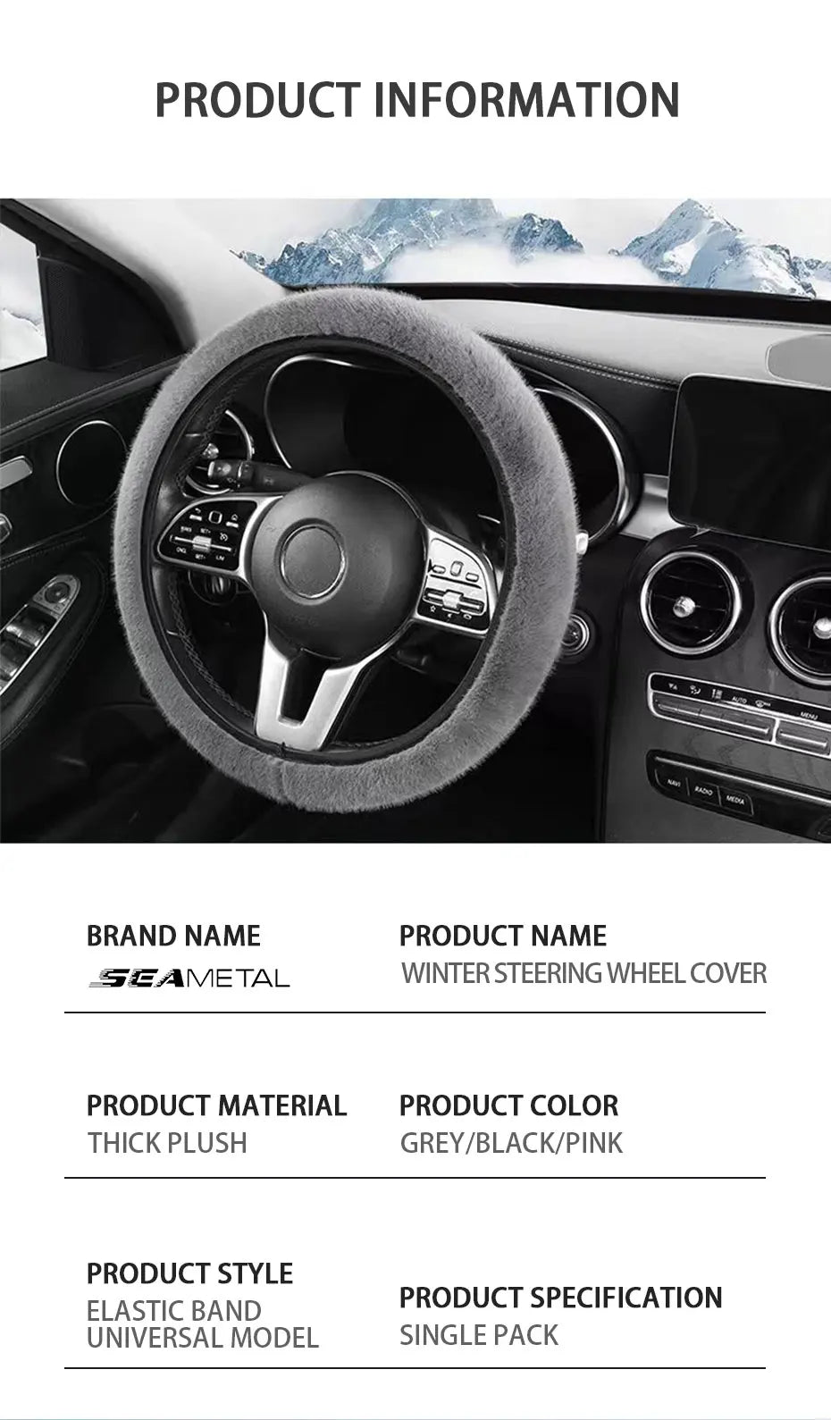 SEAMETAL Winter Warm Steering Wheel Cover Soft Plush Steer Cover Flexible Anti Slip Full-Wrapped Steering Protector for 37-39cm