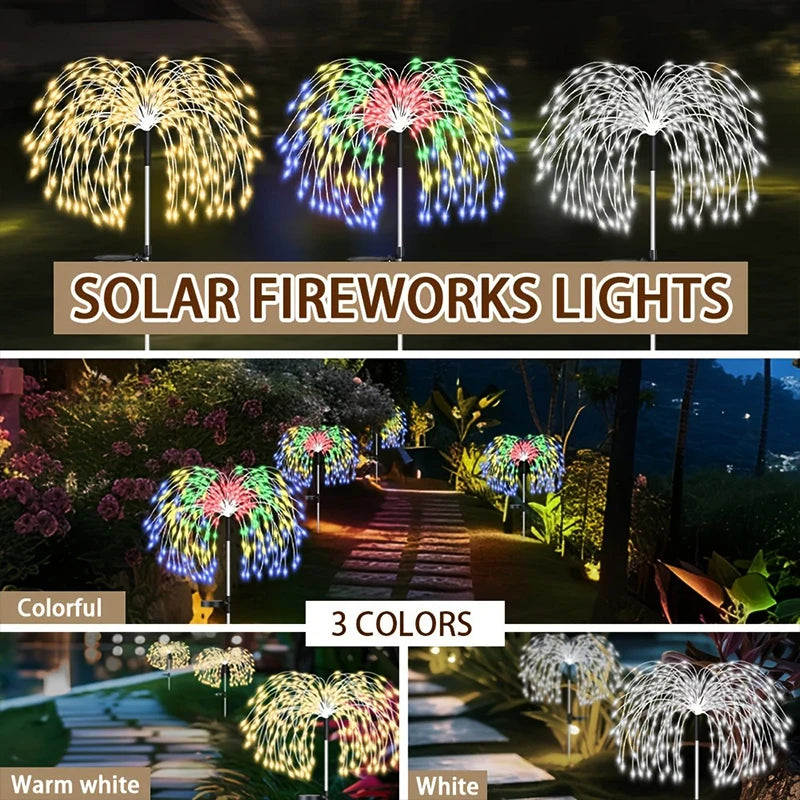 Luci solari da giardino a effetto fuochi d'artificio, 200 LED, per vialetti, strade, prati e giardini all'aperto