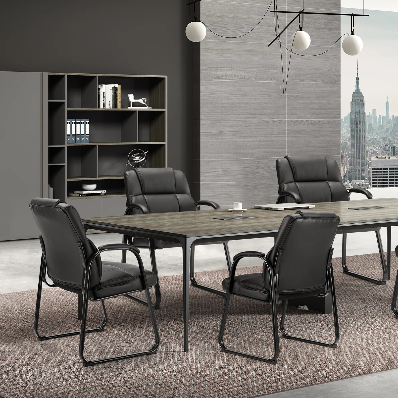 Ergonomic PU Leather Office Guest Chair with Padded Arms and Backrest