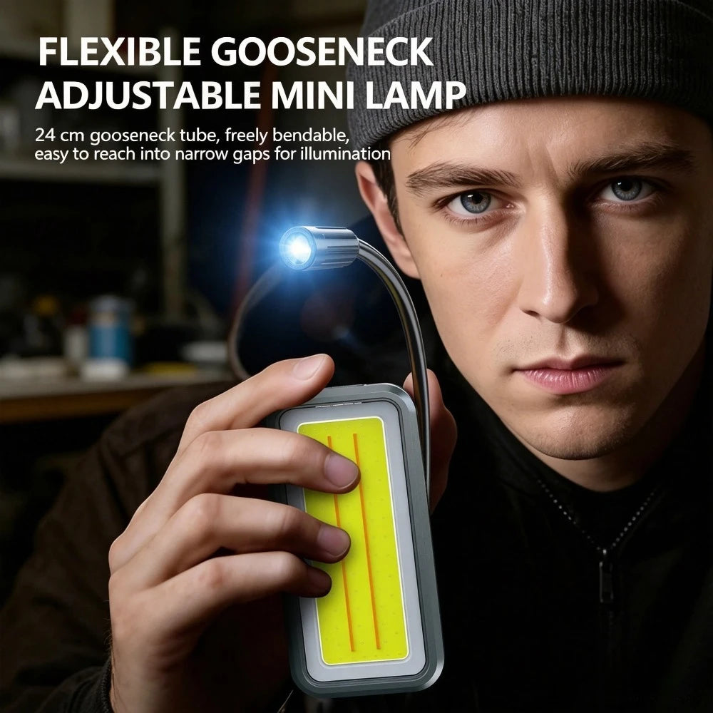 Flexible Gooseneck LED Work Light USB Rechargeable Lamp Magnetic COB Inspection Light with Hook & Clip Powerful Emergency Light