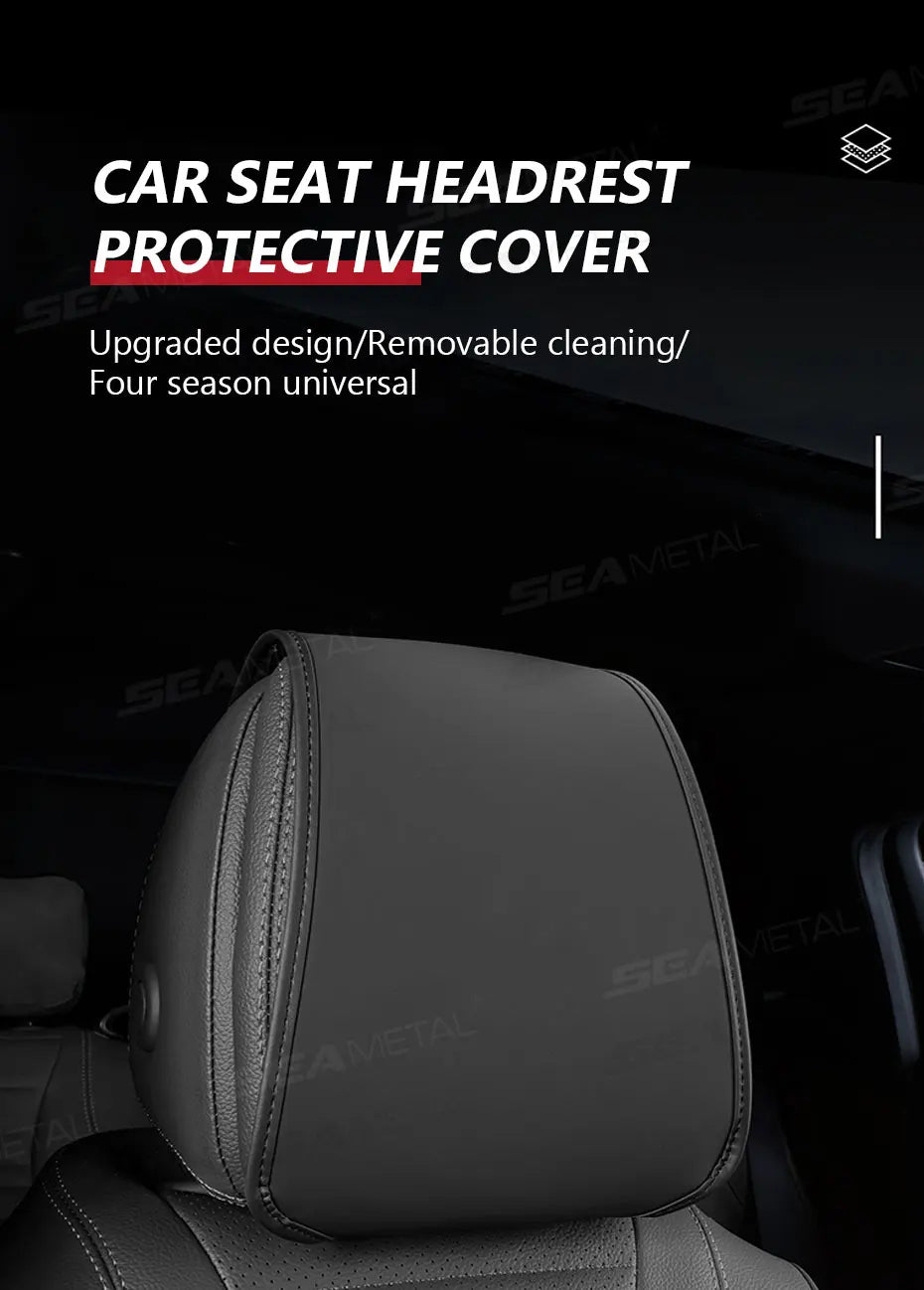 SEAMETAL Car Headrest Cover Wear-Resistant Leatherette Car Seat Pillow Protector Skin-Friendly Anti-Scratch Protection Cover