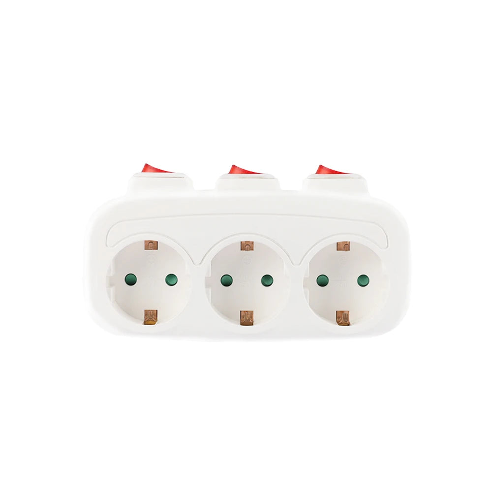 EU Three-Socket Wall Adapter with Switches