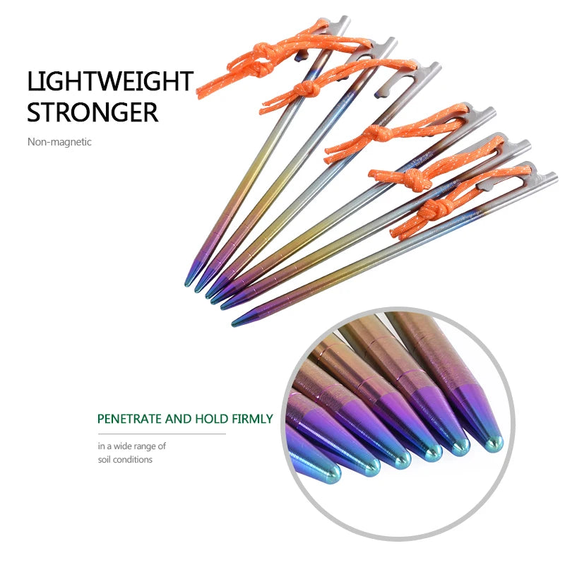 6pcs Heavy Duty Titanium Alloy Tent Stakes Pegs