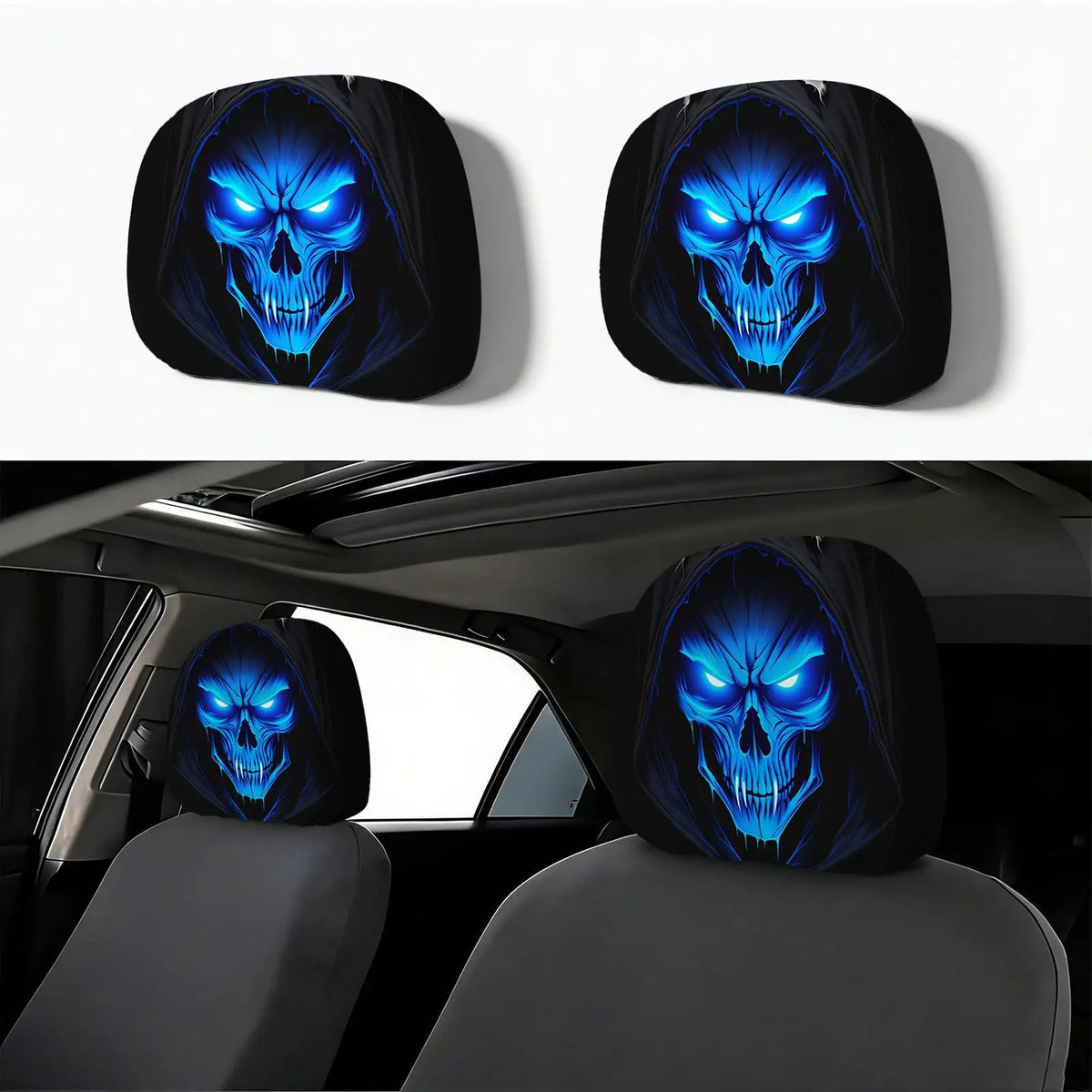 Set de două huse imprimate din poliester pentru tetiere auto