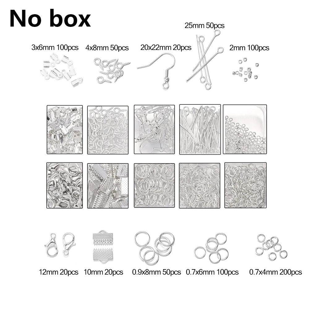 Alloy Accessories Jewelry Findings Set Repair Tools Lobster Clasp Open Jump Rings Earring Hooks for DIY Jewelry Making Supplies 