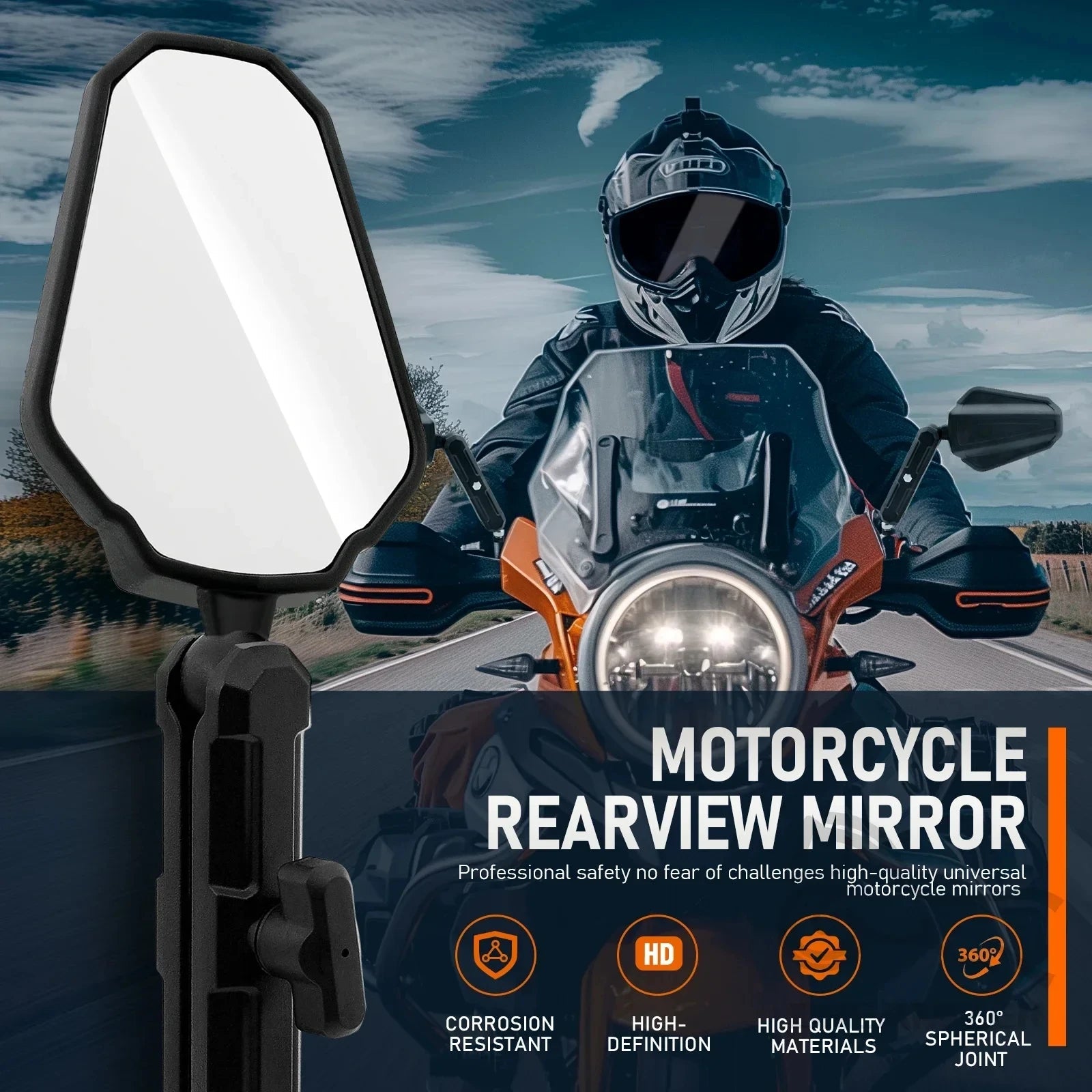 Universal Motorcycle Mirrors Angle Adjustable Folding Handlebar Side Mirror Compatible with Adventure Dirt Street Bike 